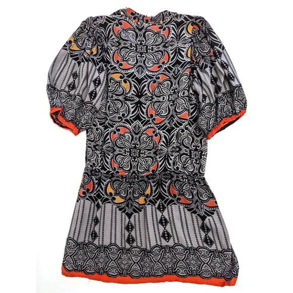 Angie Dress Tunic Top Paisley V-Neck Boho Festival Gray Red Women's Size Small - Picture 3 of 3